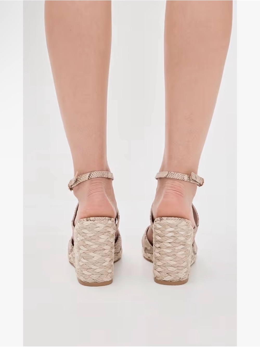 Stuart Weitzman Neutral Snake-Print Espadrille Wedge Sandals - Picture 4 of 5